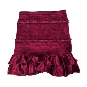 Hers & Mine Ruffled Bodycon Mini Red Tiered Crushed Velvet Skirt Coquette, M